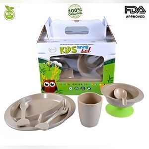 NEW 7-Piece Royale Kitchenware Kids Dining Dinnerware Plate Set, 100% Organic
